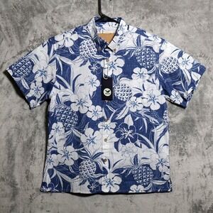 Yiume Shirt Men Medium Blue Floral Short Sleeve Button Up Pocket Hawaiian Casual